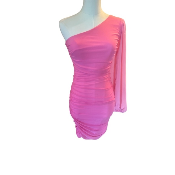 NWT Hello Molly Pink One Shoulder Mini Dress XS Barbiecore - Picture 2 of 6